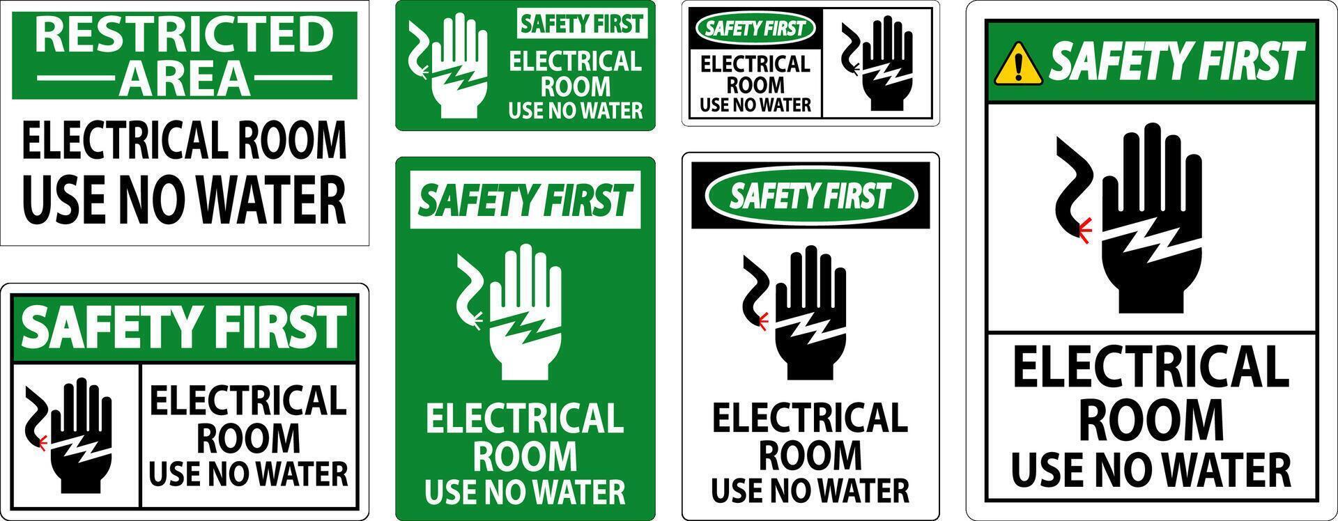 Restricted Area Sign Safety First Electrical Room Use No Water vector