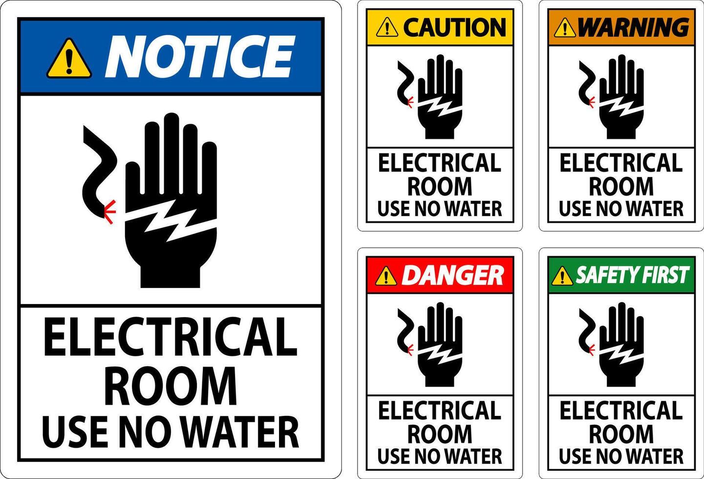 Restricted Area Sign Danger Electrical Room Use No Water vector