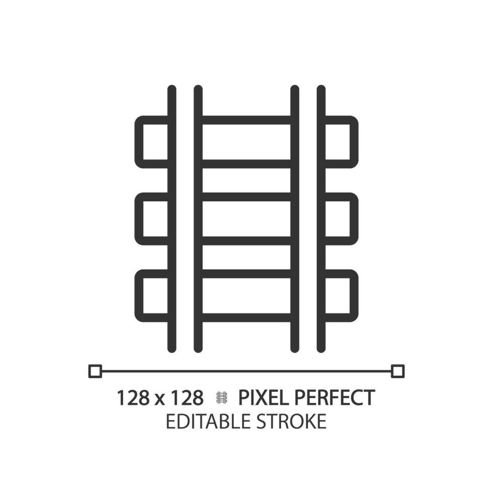 Rails pixel perfect linear icon. Railroad track. Railway infrastructure. Train route. Civil engineering. Thin line illustration. Contour symbol. Vector outline drawing. Editable stroke
