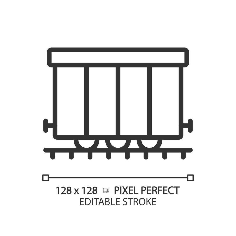 carga ferrocarril carro píxel Perfecto lineal icono. vagón tren. carga transporte. ferrocarril envase. Delgado línea ilustración. contorno símbolo. vector contorno dibujo. editable carrera