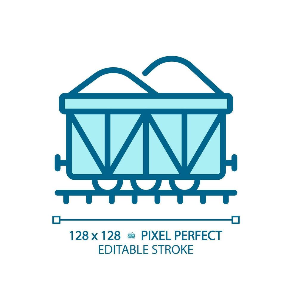 Open wagon pixel perfect blue RGB color icon. Rail gondola. Railcar transportation. Freight shipping. Train cargo. Isolated vector illustration. Simple filled line drawing. Editable stroke