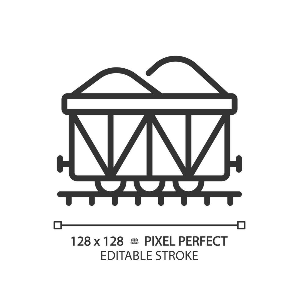 Open wagon pixel perfect linear icon. Rail gondola. Railcar transportation. Freight shipping. Train cargo. Thin line illustration. Contour symbol. Vector outline drawing. Editable stroke