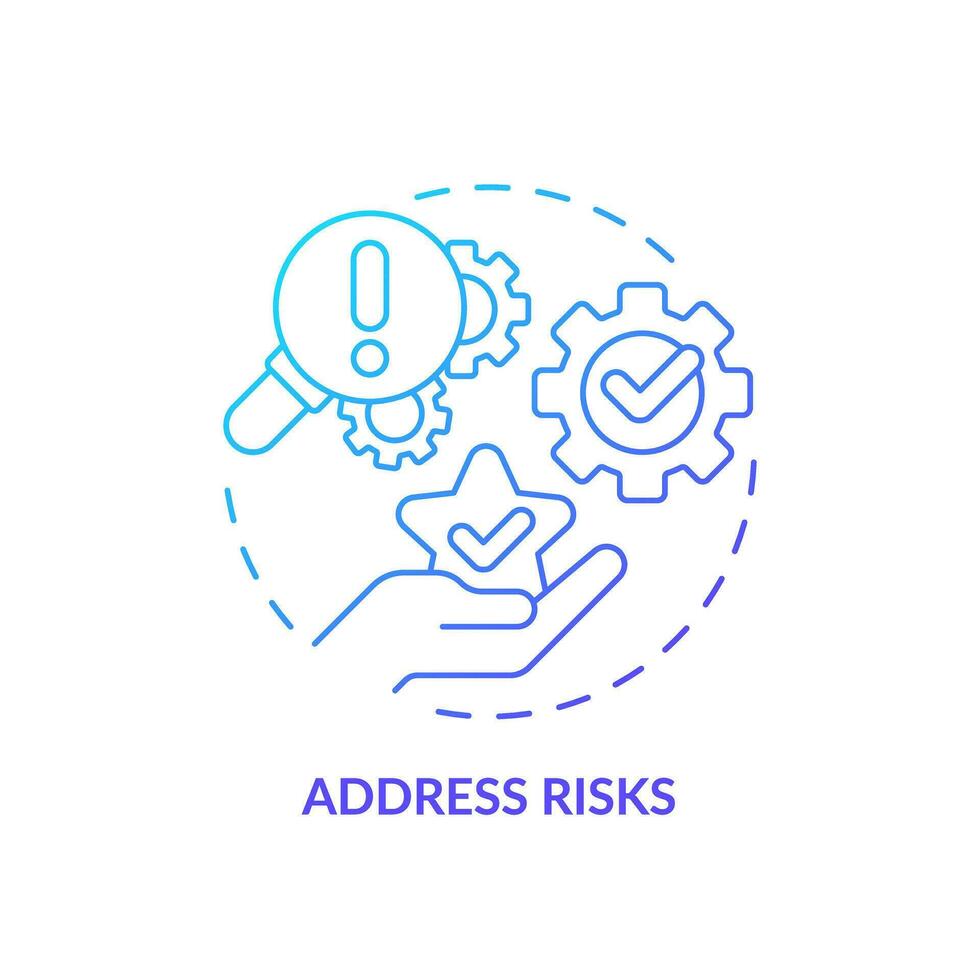 Address risks blue gradient concept icon. Risk management. Be proactive. Sales strategy. Closing deal. Selling technique. Round shape line illustration. Abstract idea. Graphic design. Easy to use vector