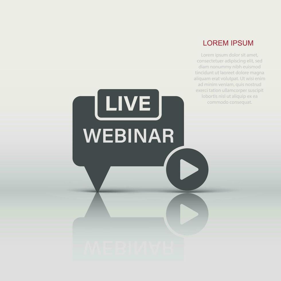 Live webinar icon in flat style. Online training vector illustration on isolated background. Conference stream sign business concept.