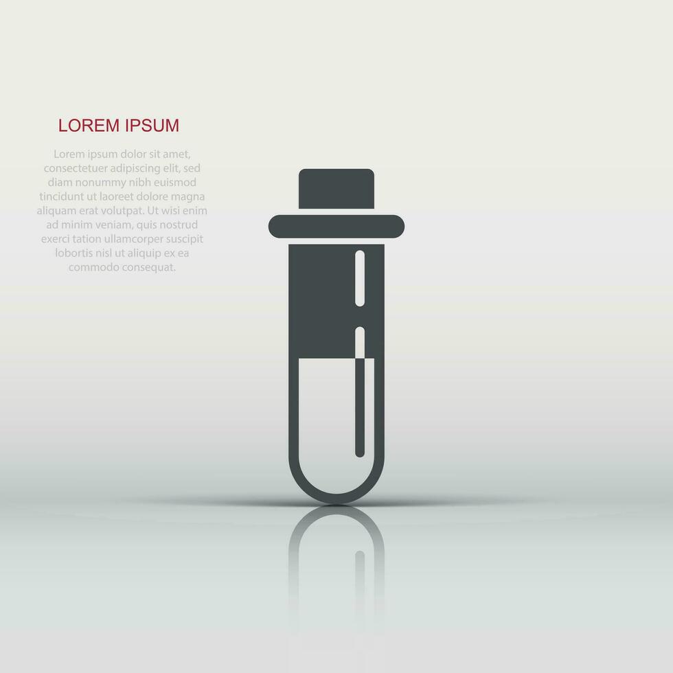 Blood in test tube icon in flat style. Laboratory flask vector illustration on isolated background. Liquid in beaker sign business concept.