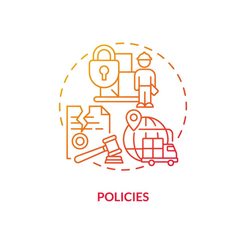 Policies red gradient concept icon. Government decisions in delivery service. Supply chain disruption abstract idea thin line illustration. Isolated outline drawing vector