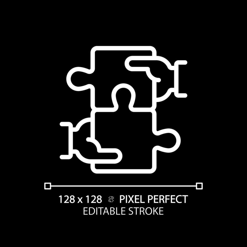 Collaboration for STEM pixel perfect white linear icon for dark theme. Students teamwork over project. Innovative education. Thin line illustration. Isolated symbol for night mode. Editable stroke vector