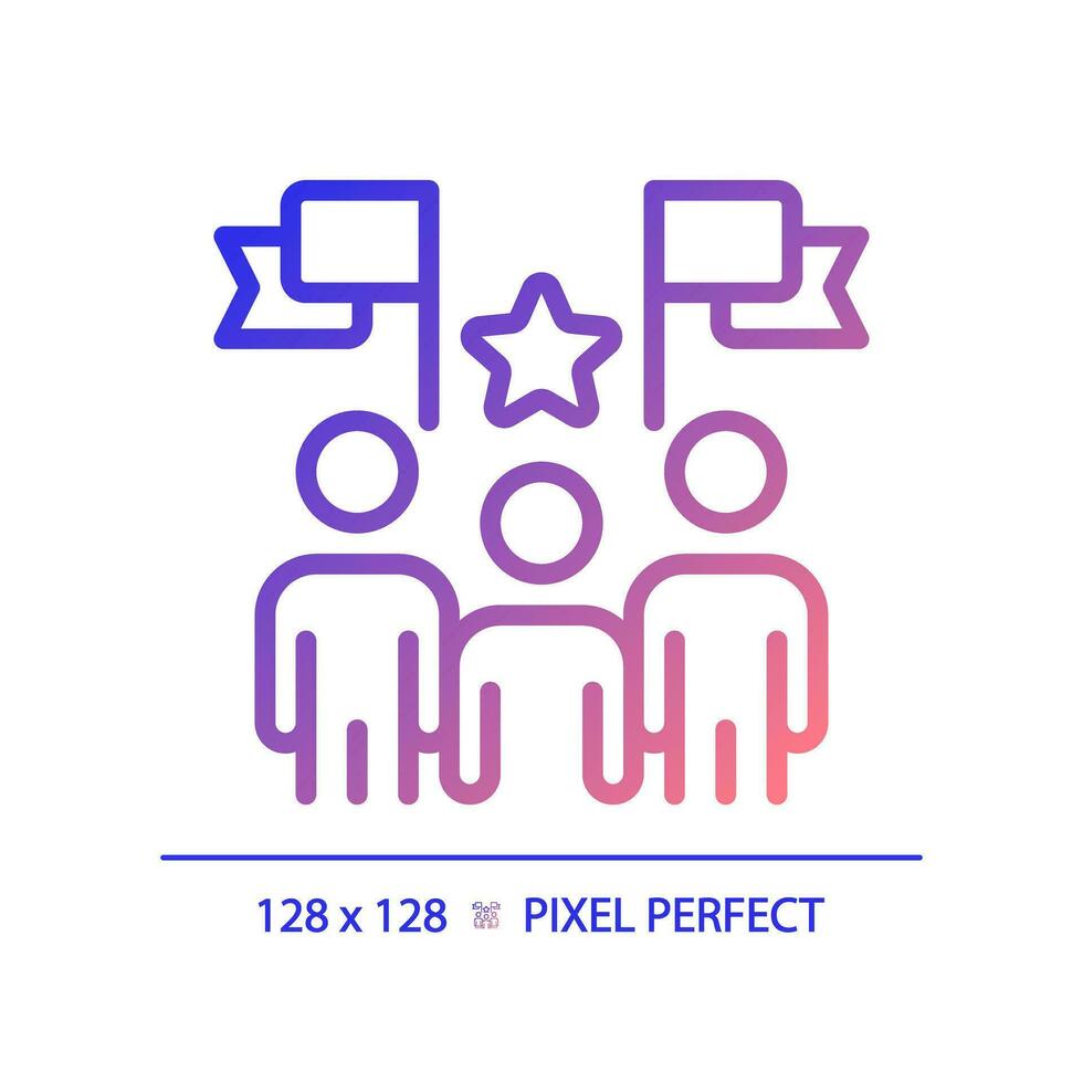 2D pixel perfect gradient icon representing election candidates with banner, isolated vector illustration of voting, sign.