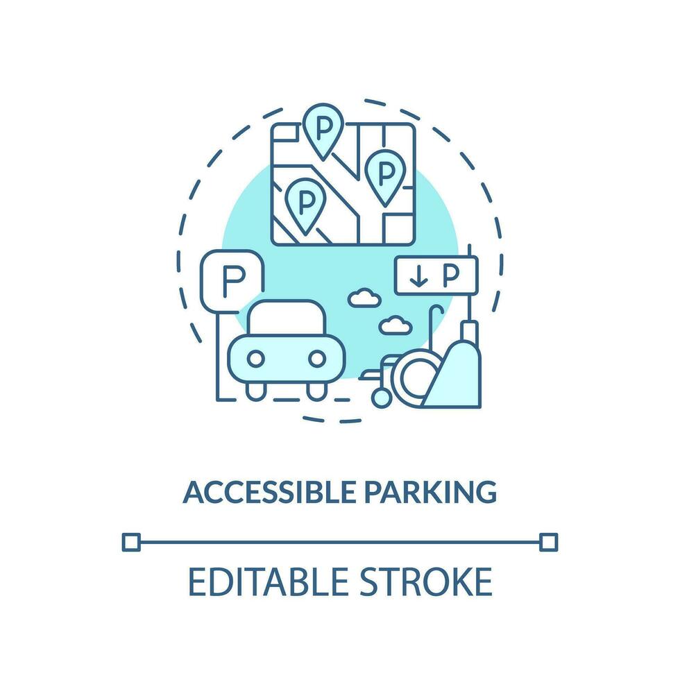 Accessible parking turquoise concept icon. Wheelchair transport. Disability support. Barrier free. Reserved parking abstract idea thin line illustration. Isolated outline drawing. Editable stroke vector
