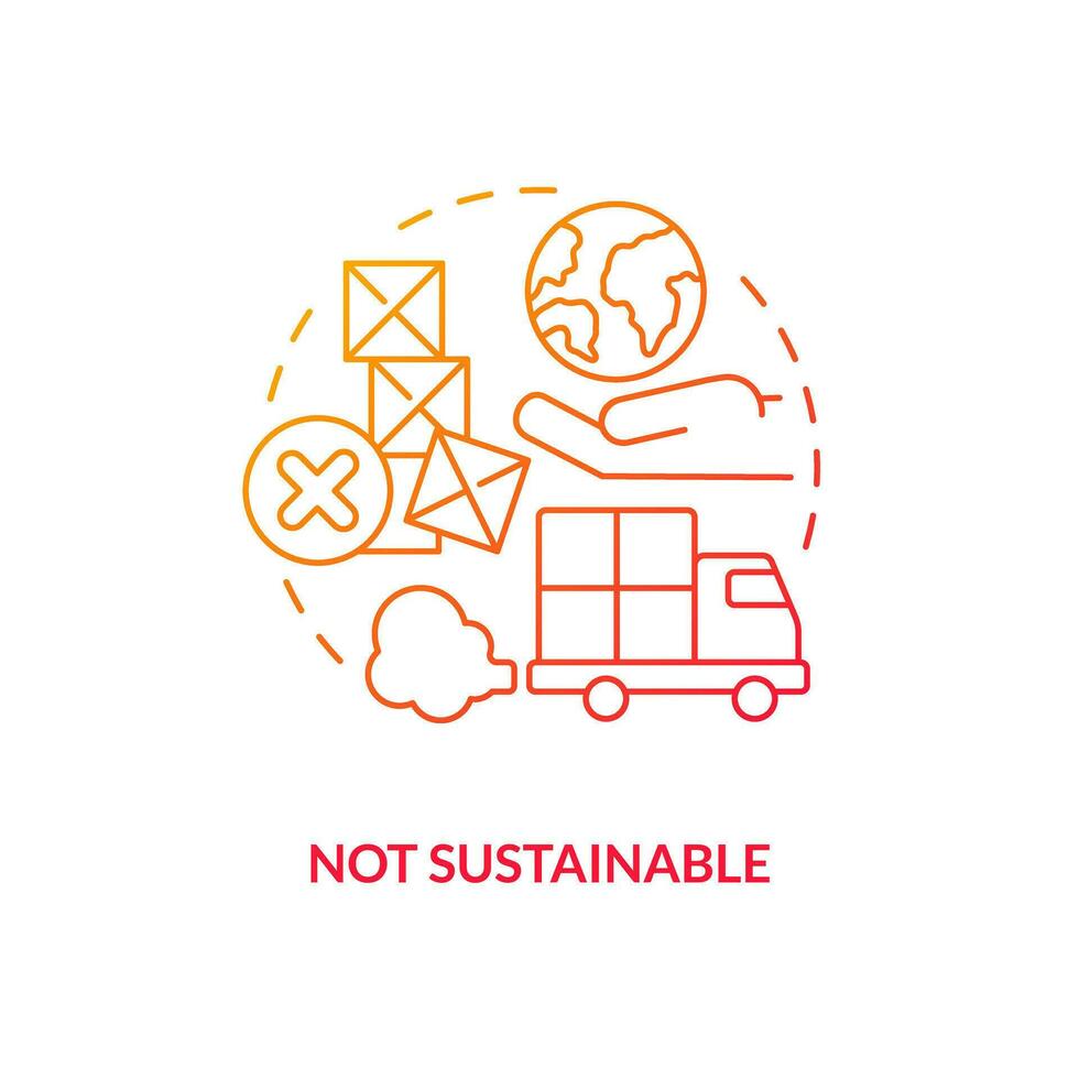 Not sustainable red gradient concept icon. Environment harm prevention. Supply chain challenge abstract idea thin line illustration. Isolated outline drawing vector