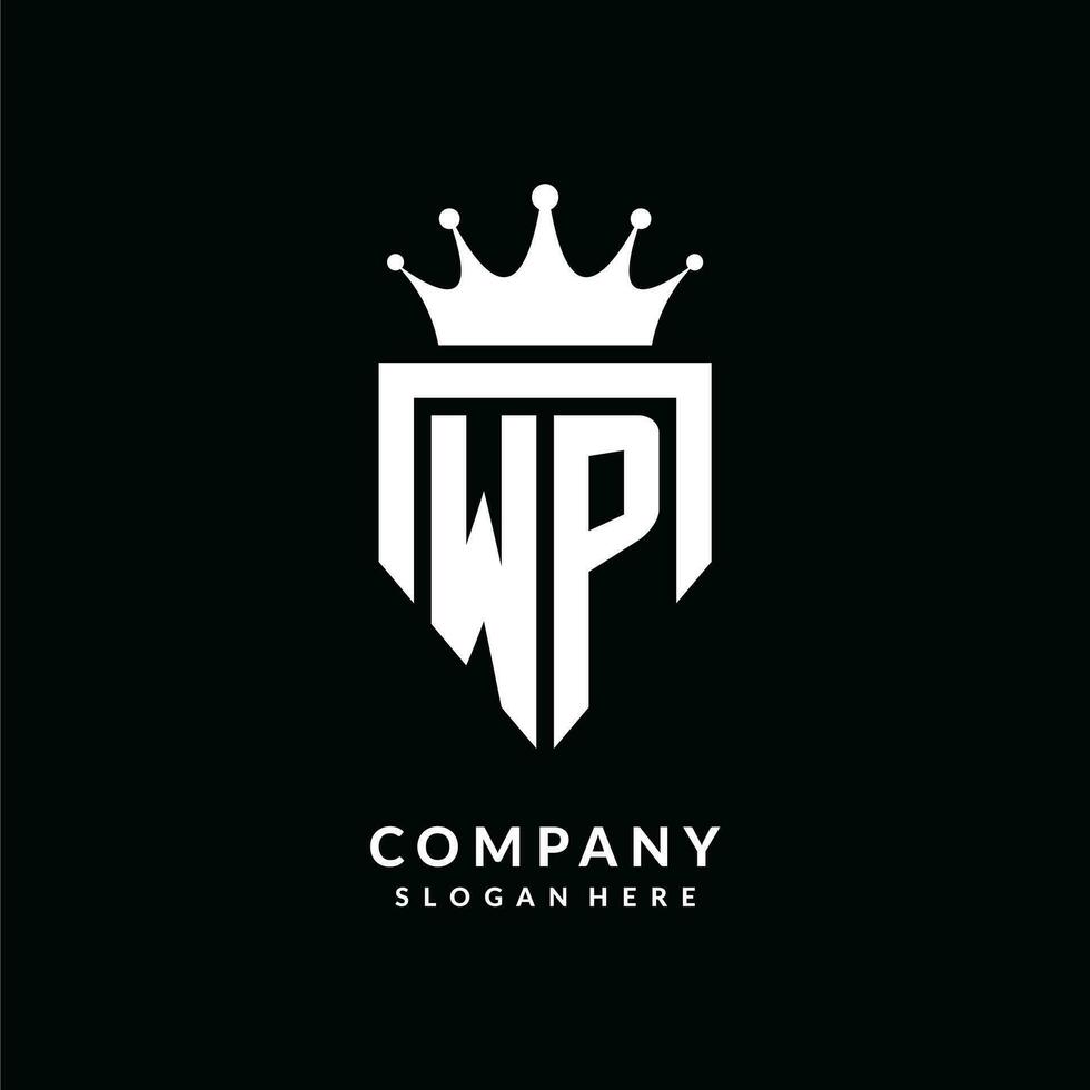 Letter WP logo monogram emblem style with crown shape design template vector