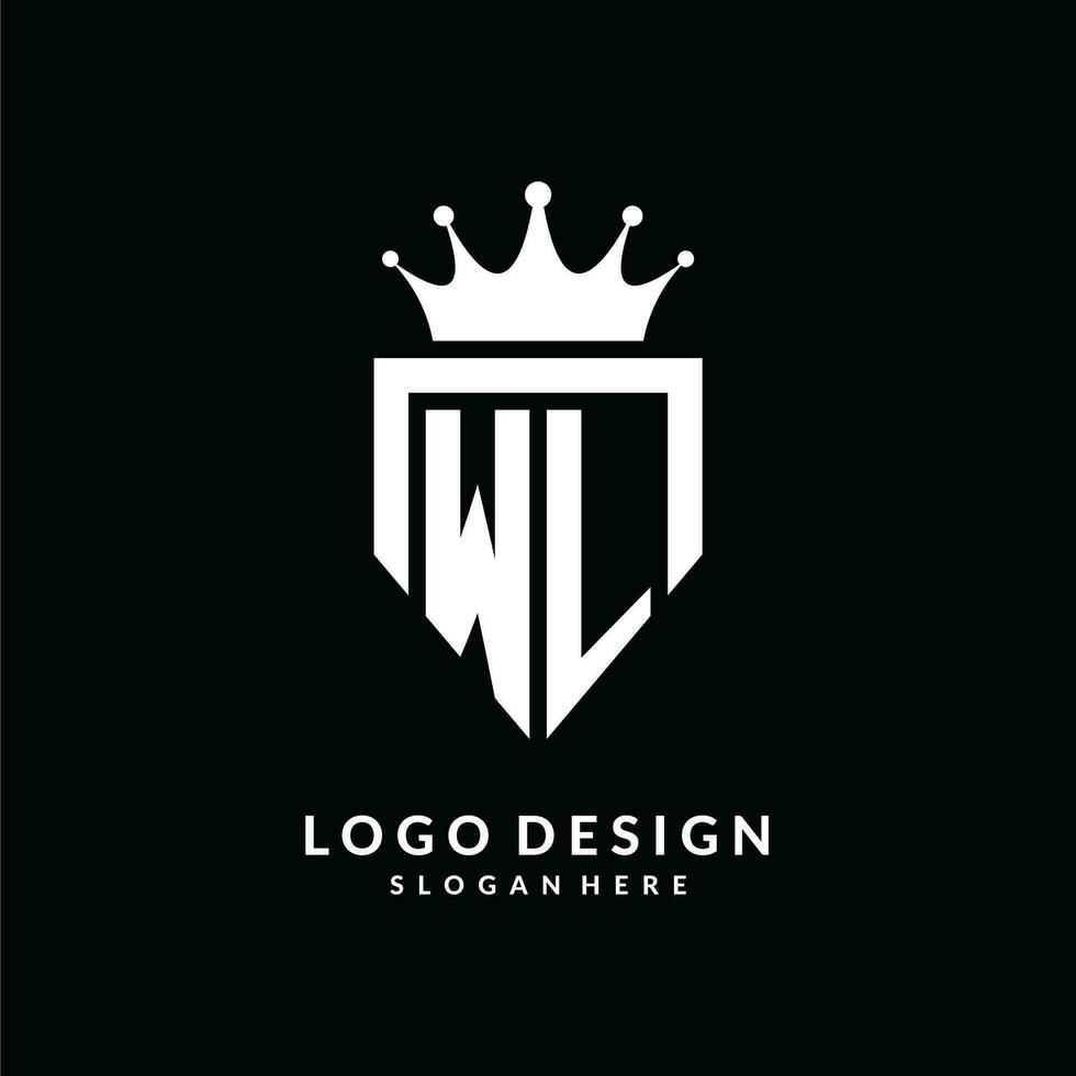 Letter WL logo monogram emblem style with crown shape design template vector