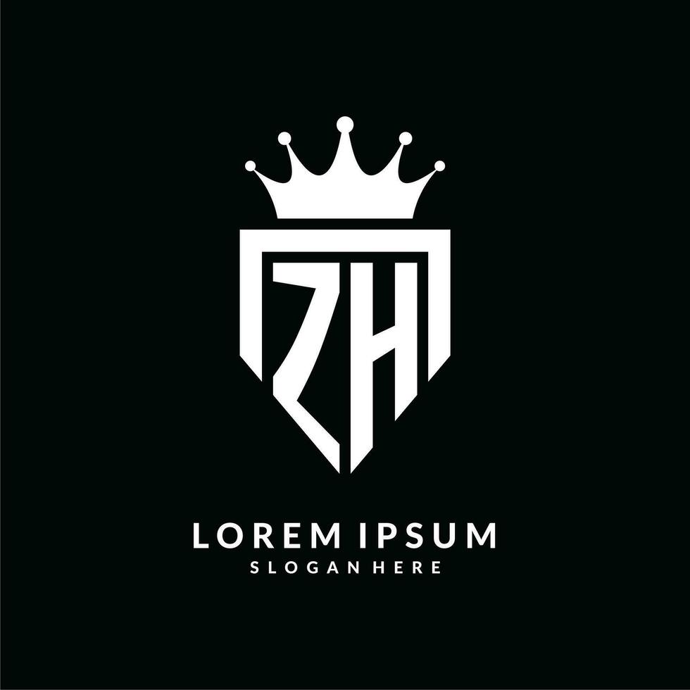 Letter ZH logo monogram emblem style with crown shape design template vector