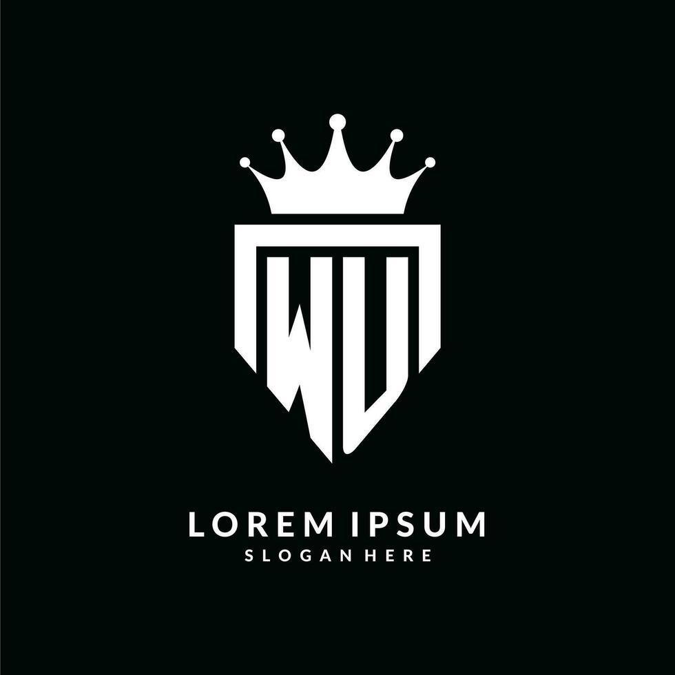Letter WU logo monogram emblem style with crown shape design template vector