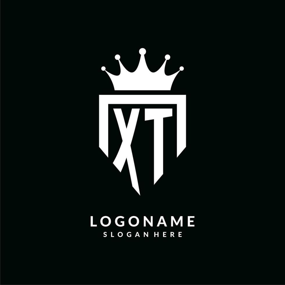 Letter XT logo monogram emblem style with crown shape design template vector