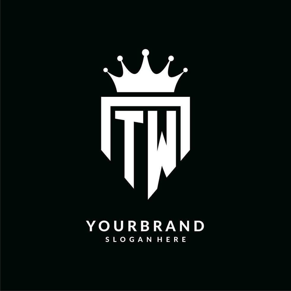 Letter TW logo monogram emblem style with crown shape design template vector