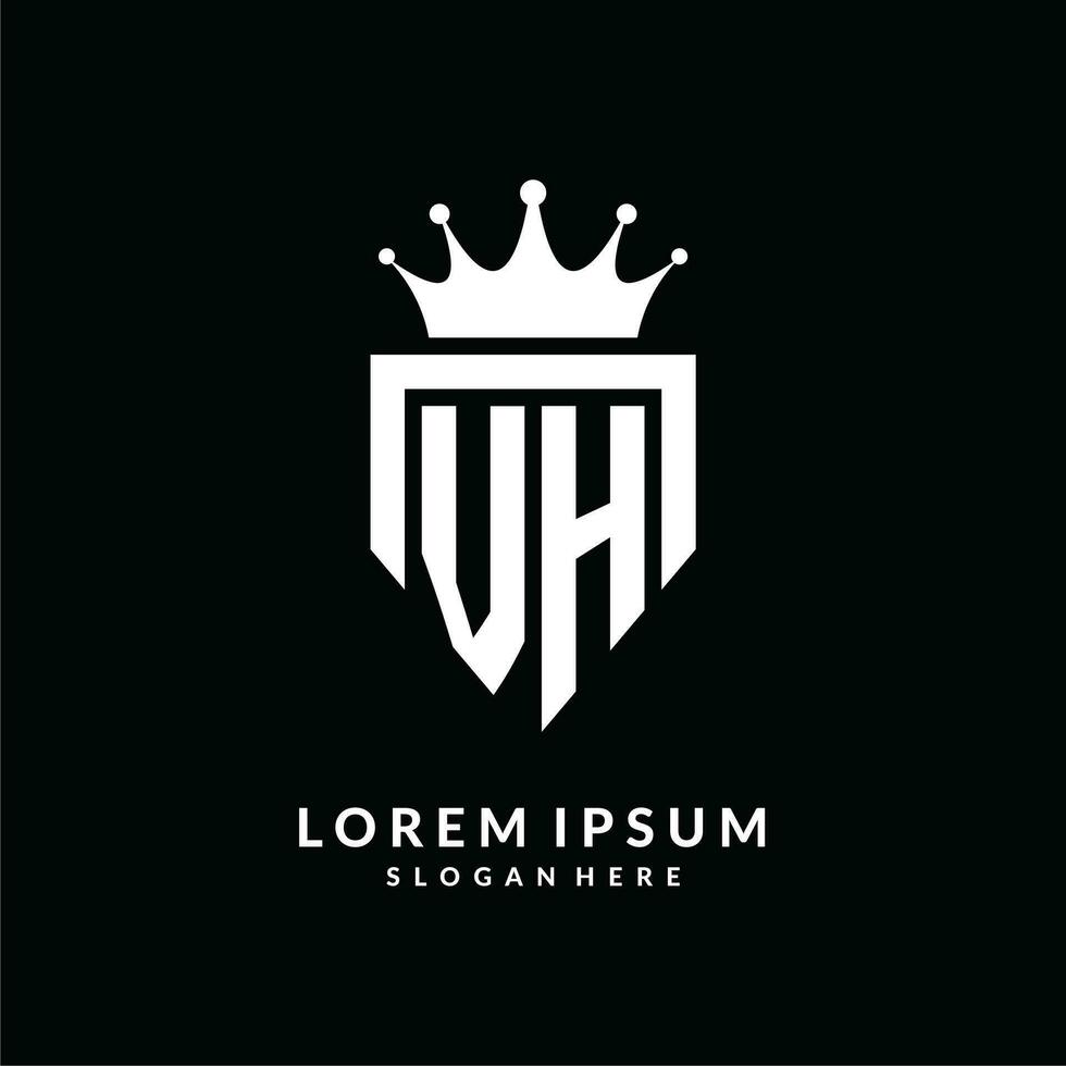 Letter VH logo monogram emblem style with crown shape design template vector