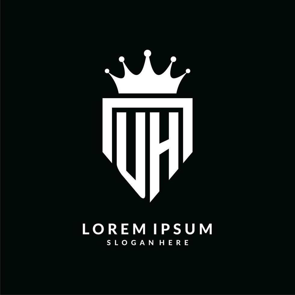 Letter UH logo monogram emblem style with crown shape design template vector