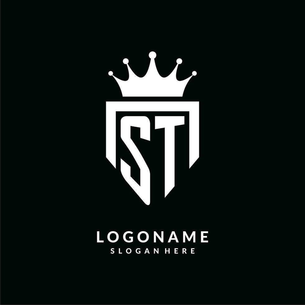 Letter ST logo monogram emblem style with crown shape design template vector