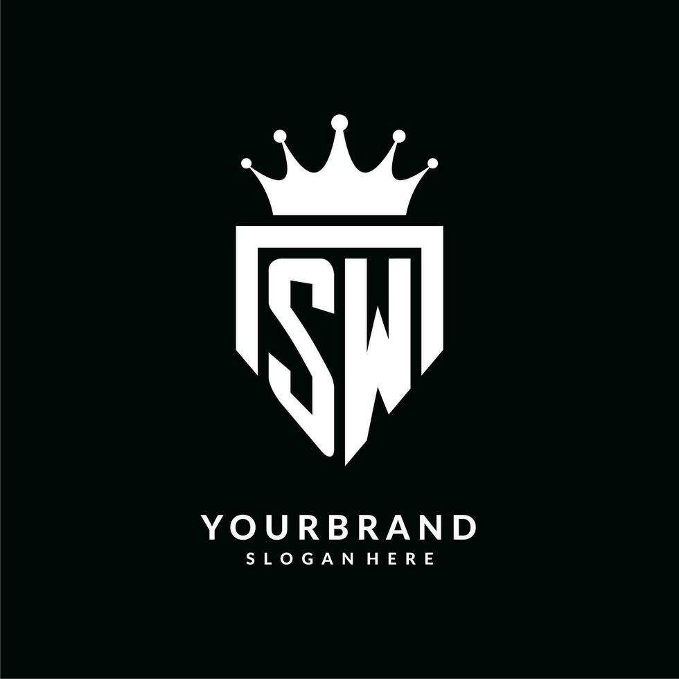 Letter SW logo monogram emblem style with crown shape design template vector