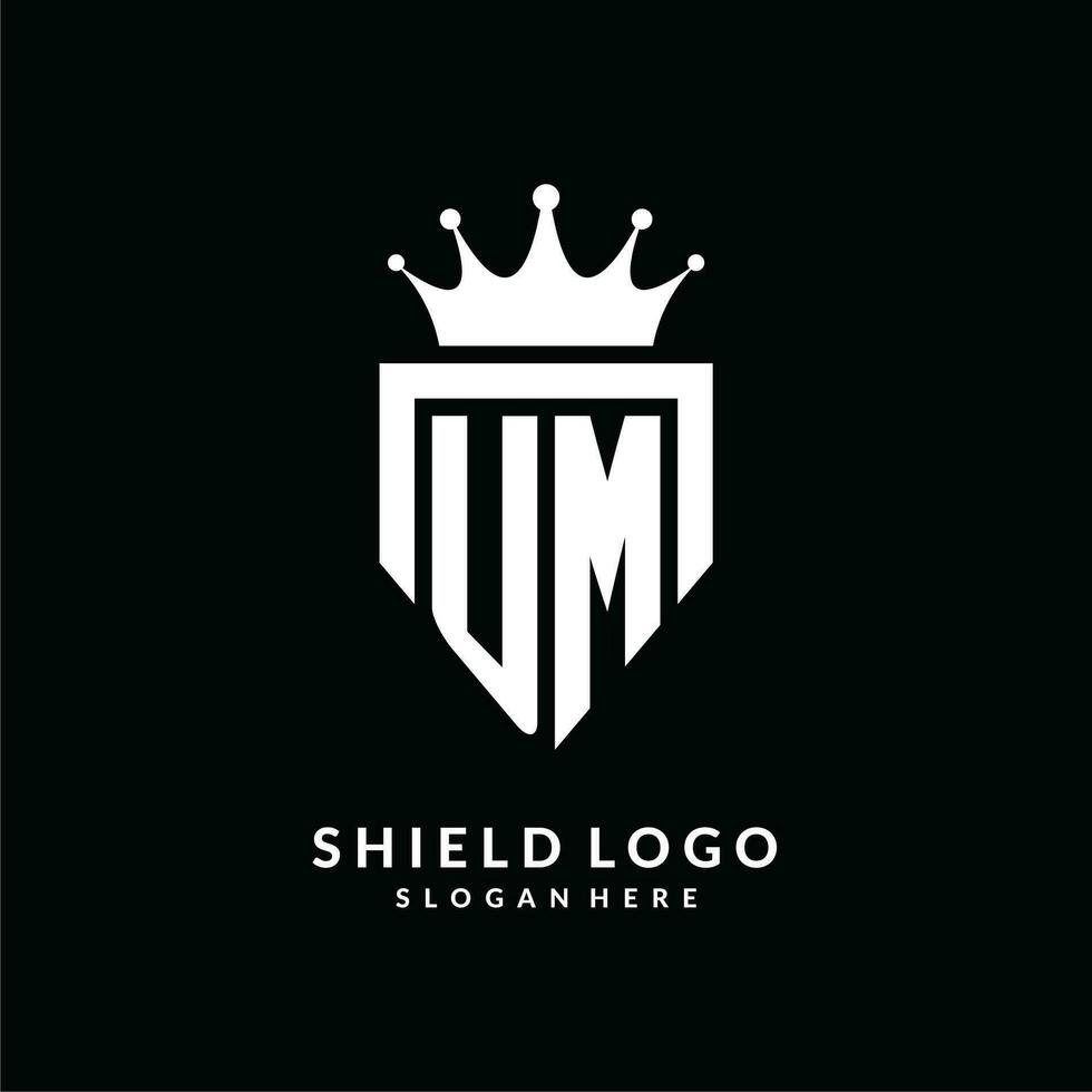 Letter UM logo monogram emblem style with crown shape design template vector