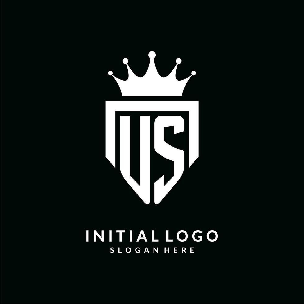 Letter US logo monogram emblem style with crown shape design template vector