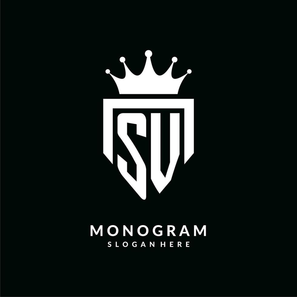 Letter SV logo monogram emblem style with crown shape design template vector