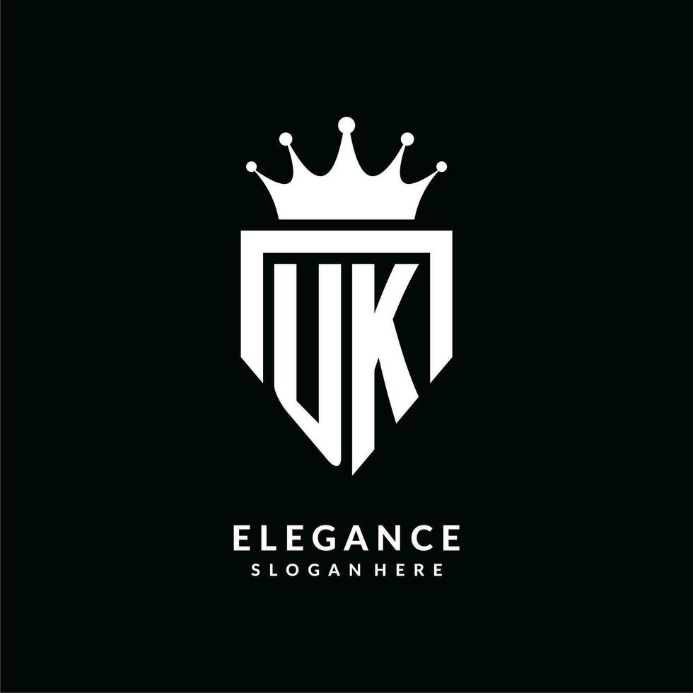 Letter UK logo monogram emblem style with crown shape design template vector