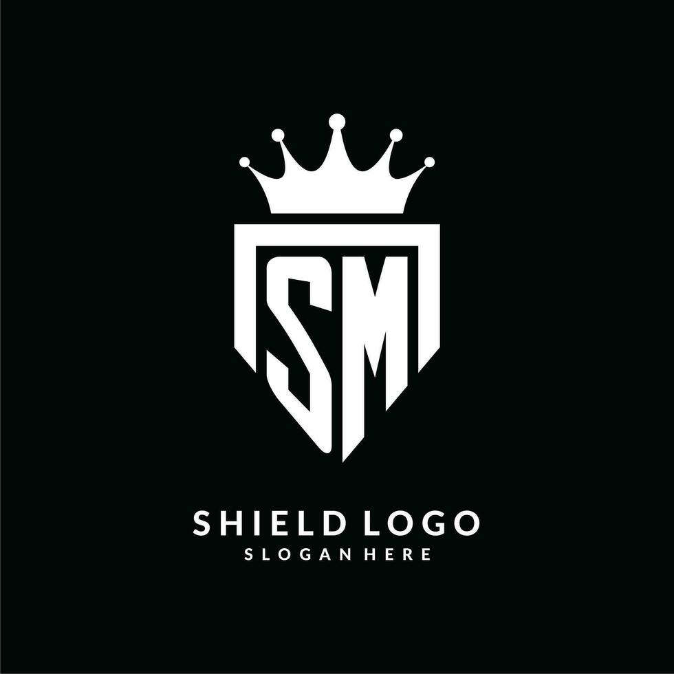 Letter SM logo monogram emblem style with crown shape design template vector