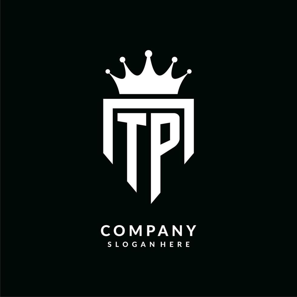 Letter TP logo monogram emblem style with crown shape design template vector