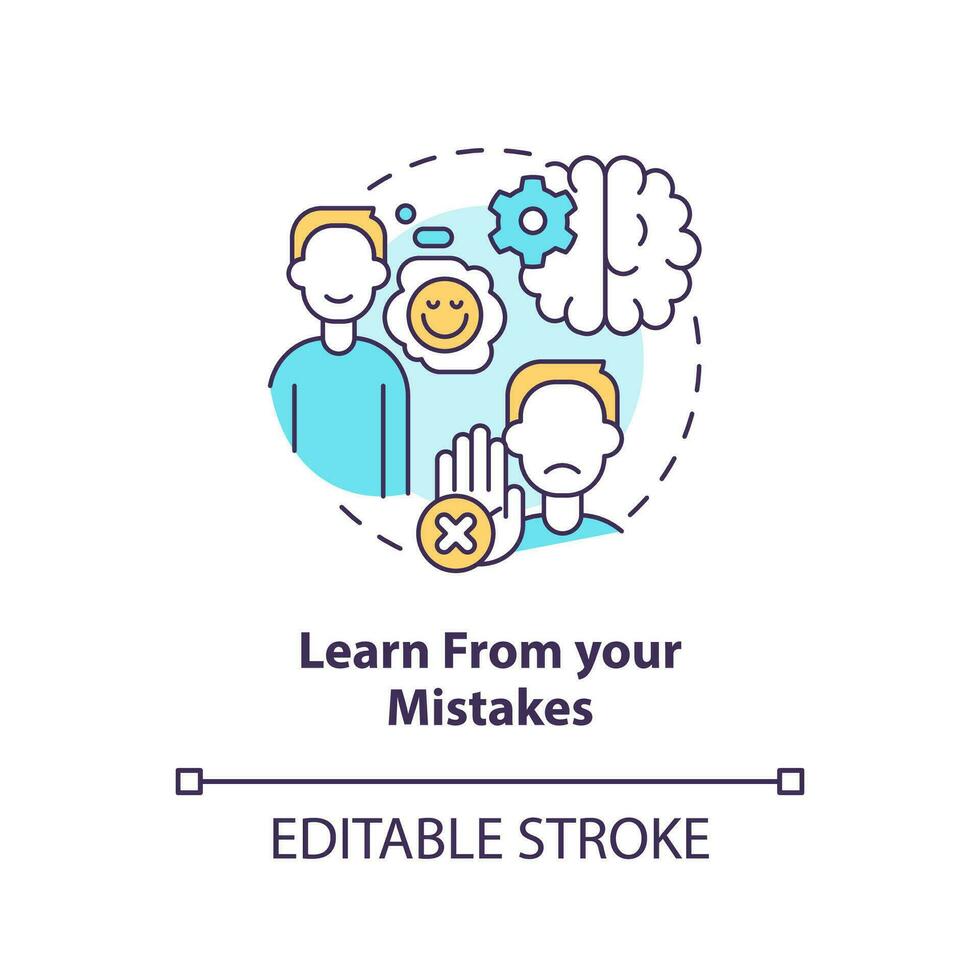 Learn from mistakes concept icon. Mind shift. Overcoming confirmation bias tip abstract idea thin line illustration. Isolated outline drawing. Editable stroke vector