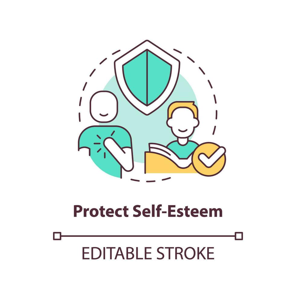 Protect self-esteem concept icon. Feeling confident. Explanation of cognitive bias abstract idea thin line illustration. Isolated outline drawing. Editable stroke vector