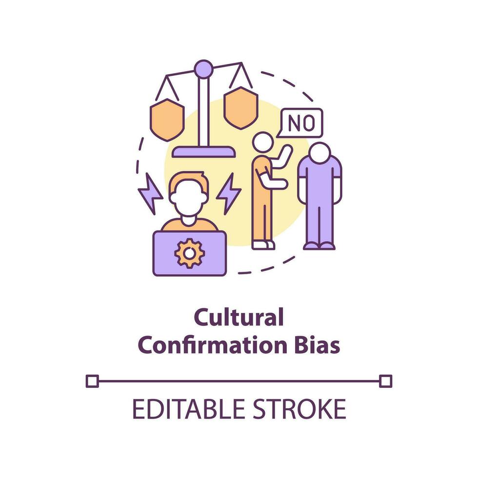 Cultural confirmation bias concept icon. Cognitive prejudice example in recruitment abstract idea thin line illustration. Isolated outline drawing. Editable stroke vector