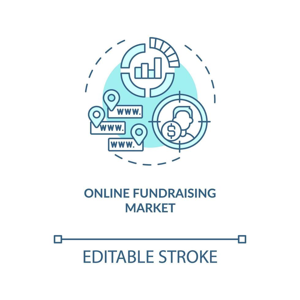 Online fundraising market concept turquoise icon. Crowdfunding platform abstract idea thin line illustration. Isolated outline drawing. Editable stroke vector