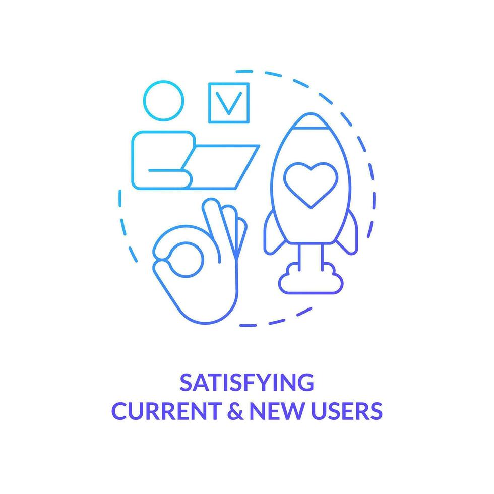 Satisfying current and new users blue gradient concept icon. Key performance indicator for release management abstract idea thin line illustration. Isolated outline drawing vector