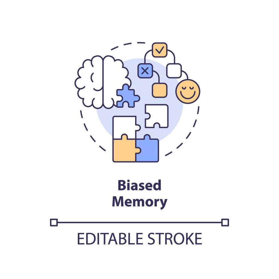 Biased memory concept icon. Selective recall. Type of cognitive prejudice abstract idea thin line illustration. Isolated outline drawing. Editable stroke vector