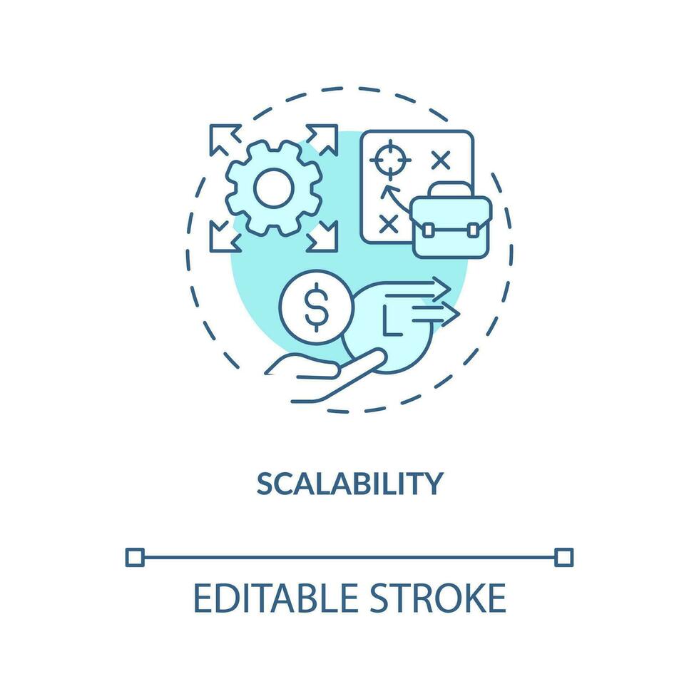 Scalability concept turquoise icon. Expand business opportunities abstract idea thin line illustration. Isolated outline drawing. Editable stroke vector