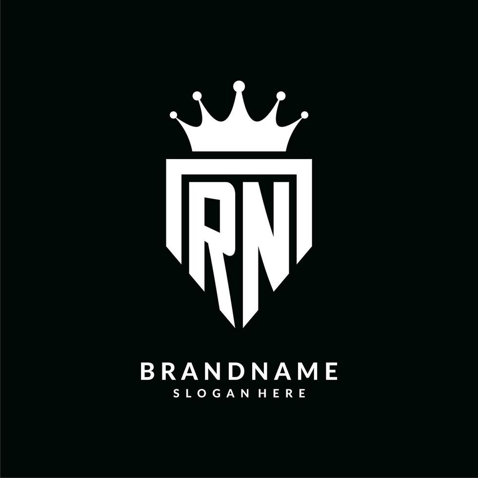 Letter RN logo monogram emblem style with crown shape design template vector