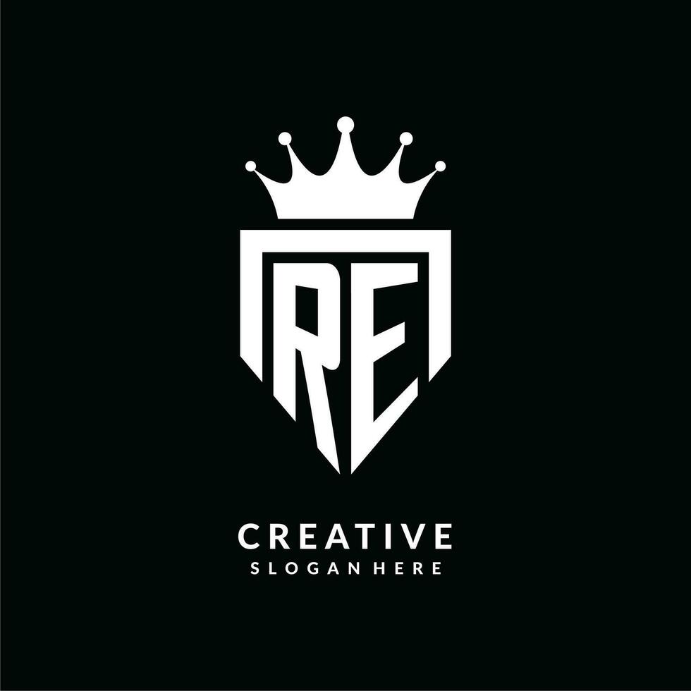 Letter RE logo monogram emblem style with crown shape design template vector