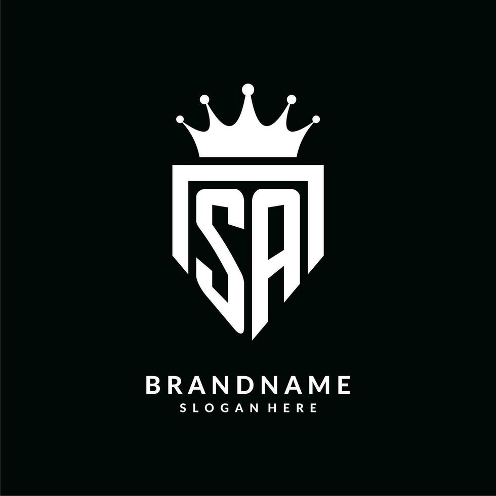 Letter SA logo monogram emblem style with crown shape design template vector