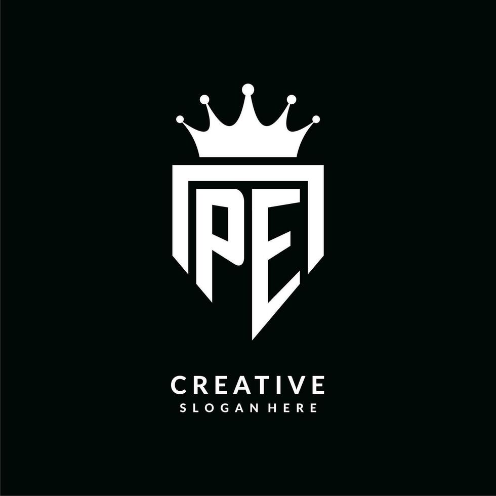 Letter PE logo monogram emblem style with crown shape design template vector