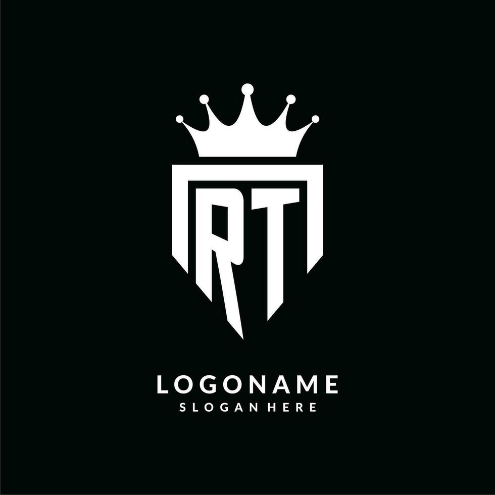 Letter RT logo monogram emblem style with crown shape design template vector