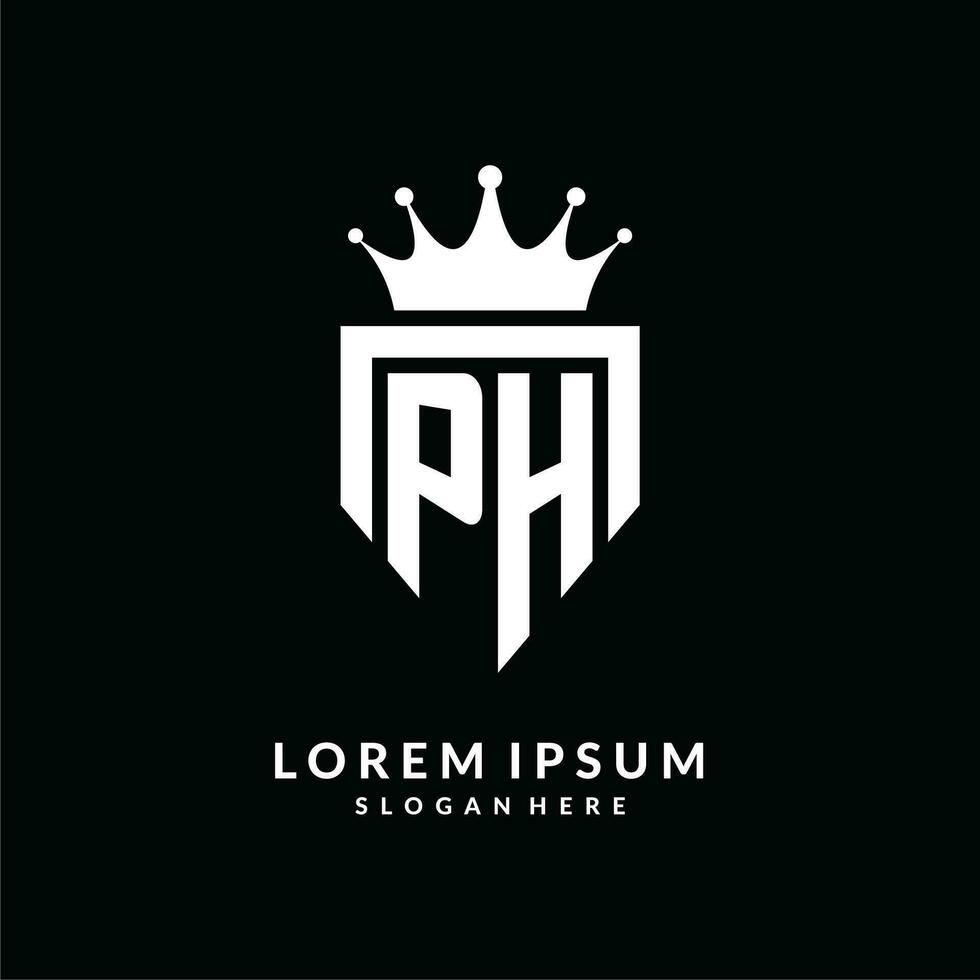 Letter PH logo monogram emblem style with crown shape design template vector