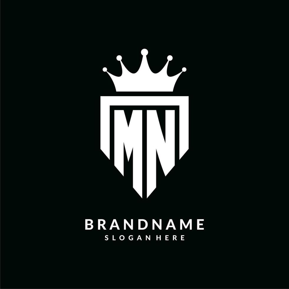 Letter MN logo monogram emblem style with crown shape design template vector