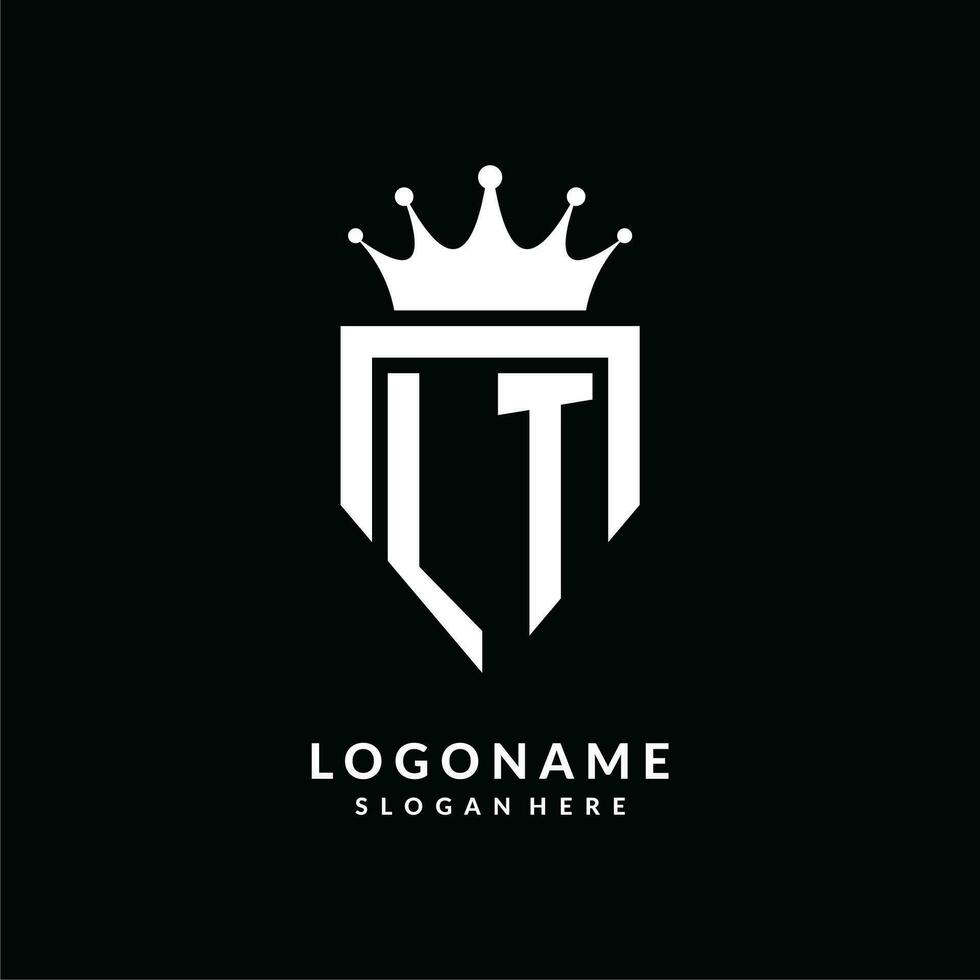 Letter LT logo monogram emblem style with crown shape design template vector