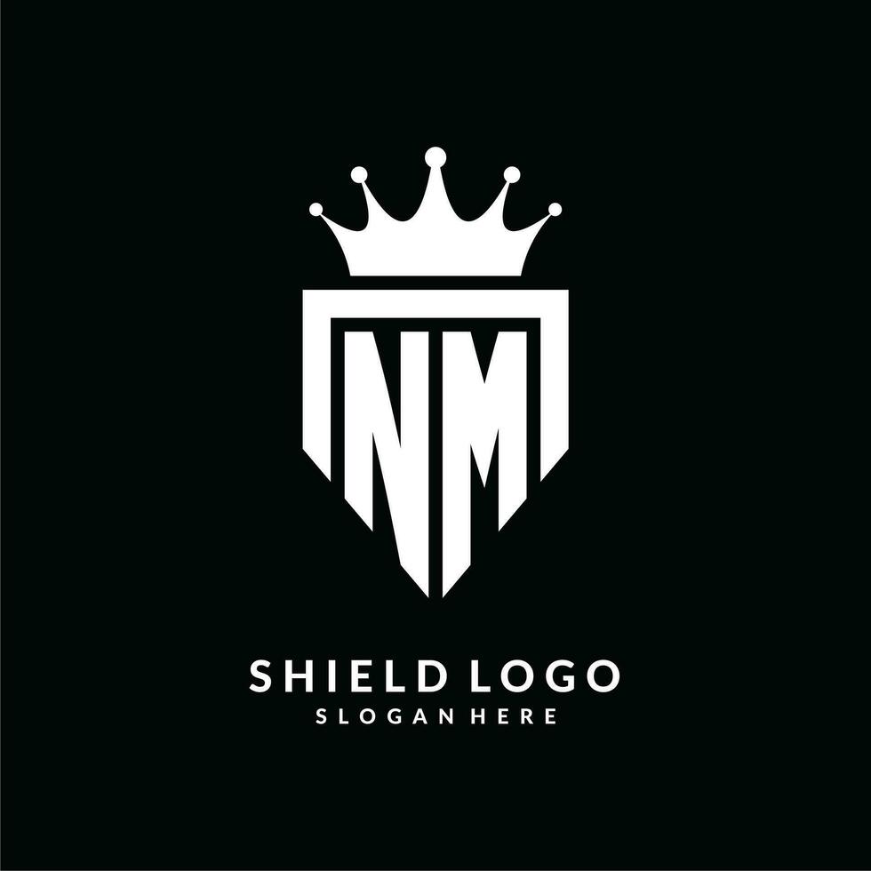 Letter NM logo monogram emblem style with crown shape design template vector