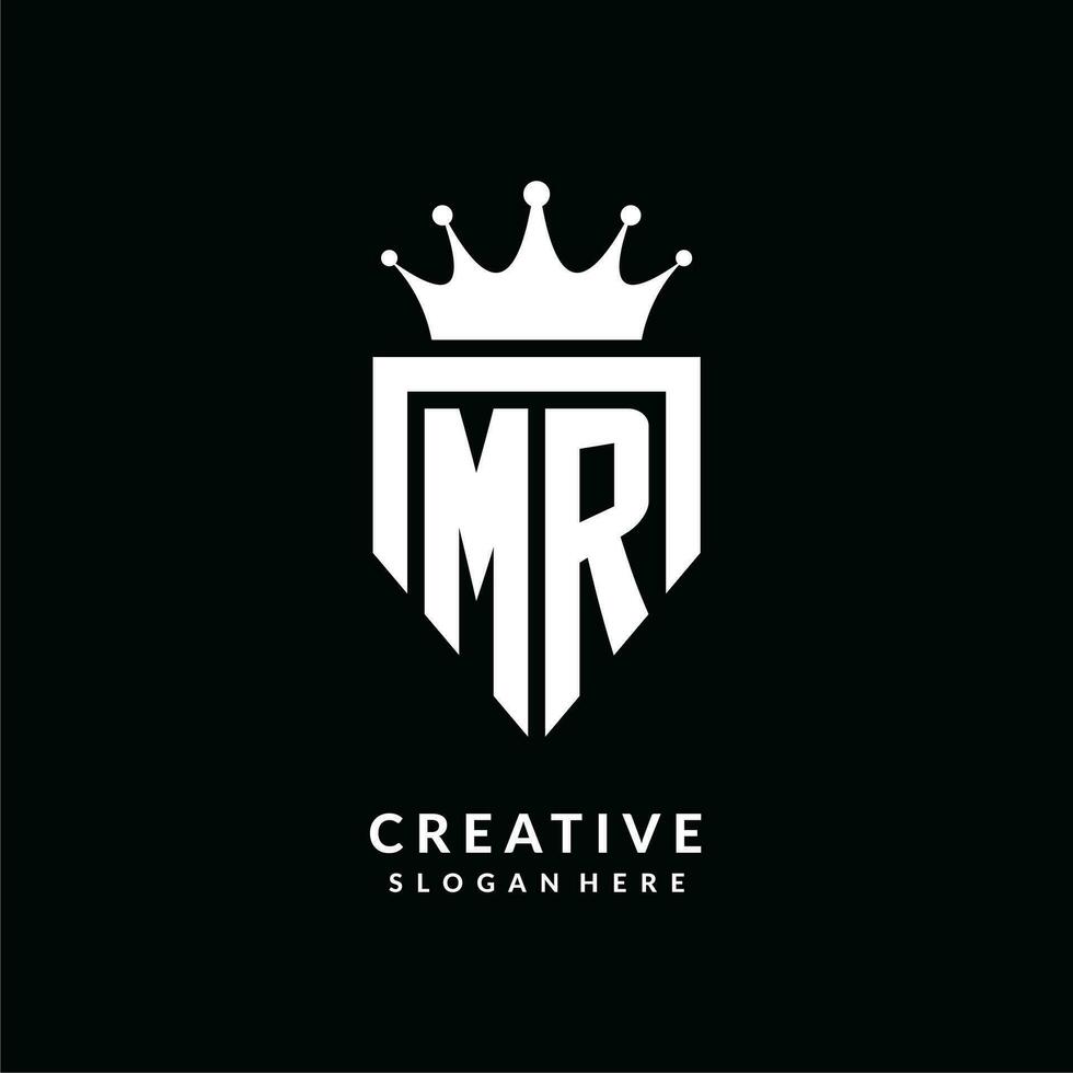 Letter MR logo monogram emblem style with crown shape design template vector
