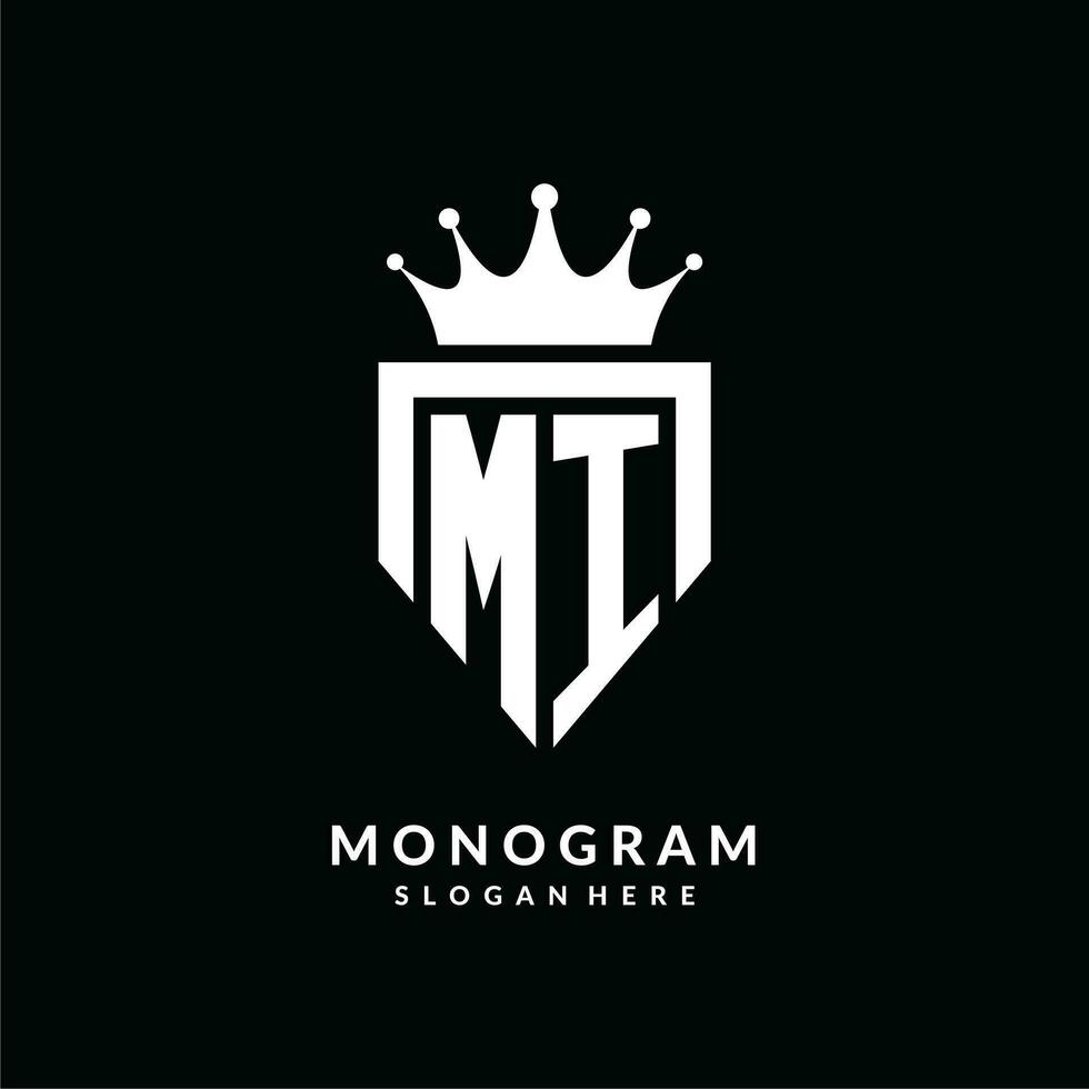 Letter MI logo monogram emblem style with crown shape design template vector