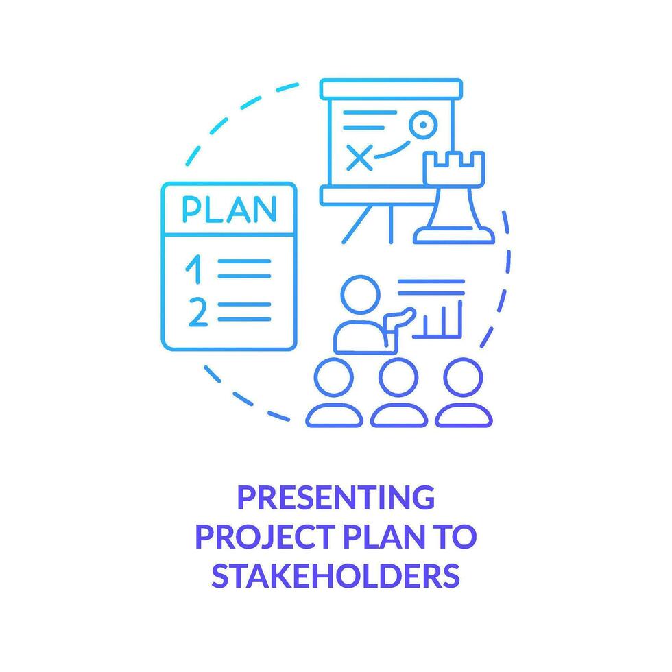 Presenting project plan to stakeholders blue gradient concept icon. Business development stage abstract idea thin line illustration. Isolated outline drawing vector