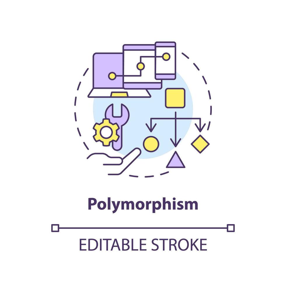 Polymorphism concept icon. Object-oriented programming principle abstract idea thin line illustration. Substitutability. Isolated outline drawing. Editable stroke vector